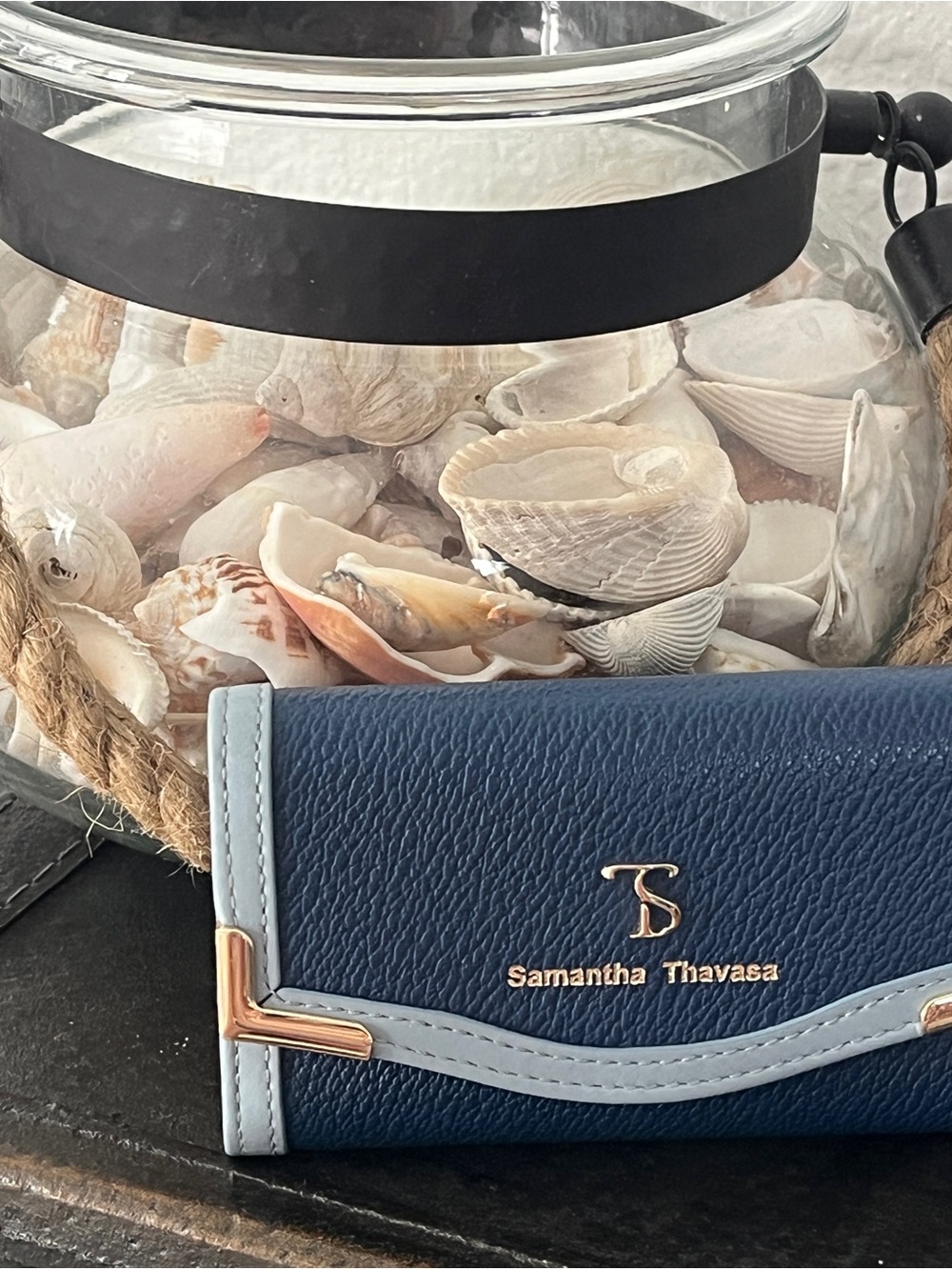 Samantha Thavasa Navy and Light Blue Card Holder with Gold Accents